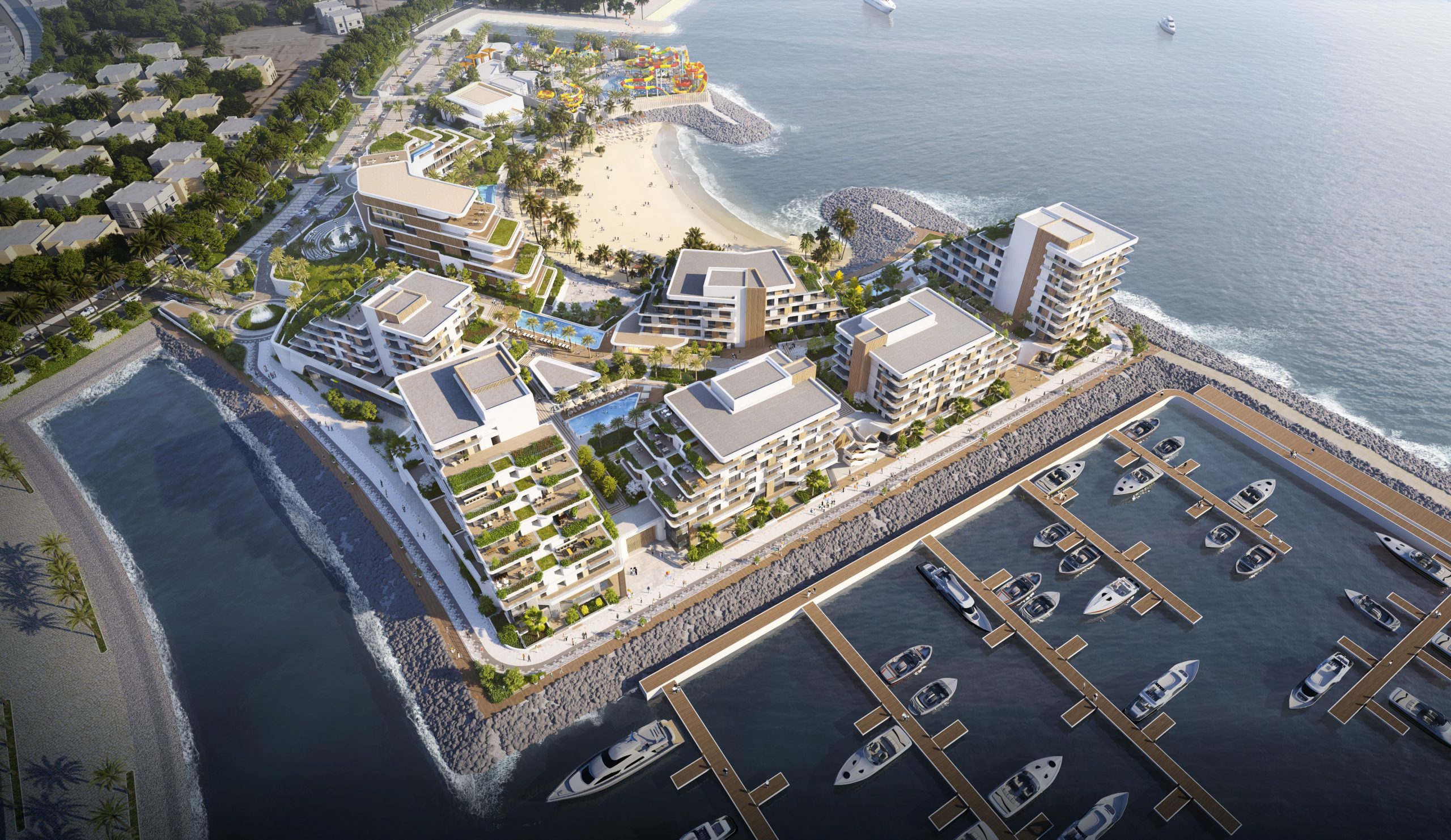 Overview of Ajwan, residential buildings next to the ocean